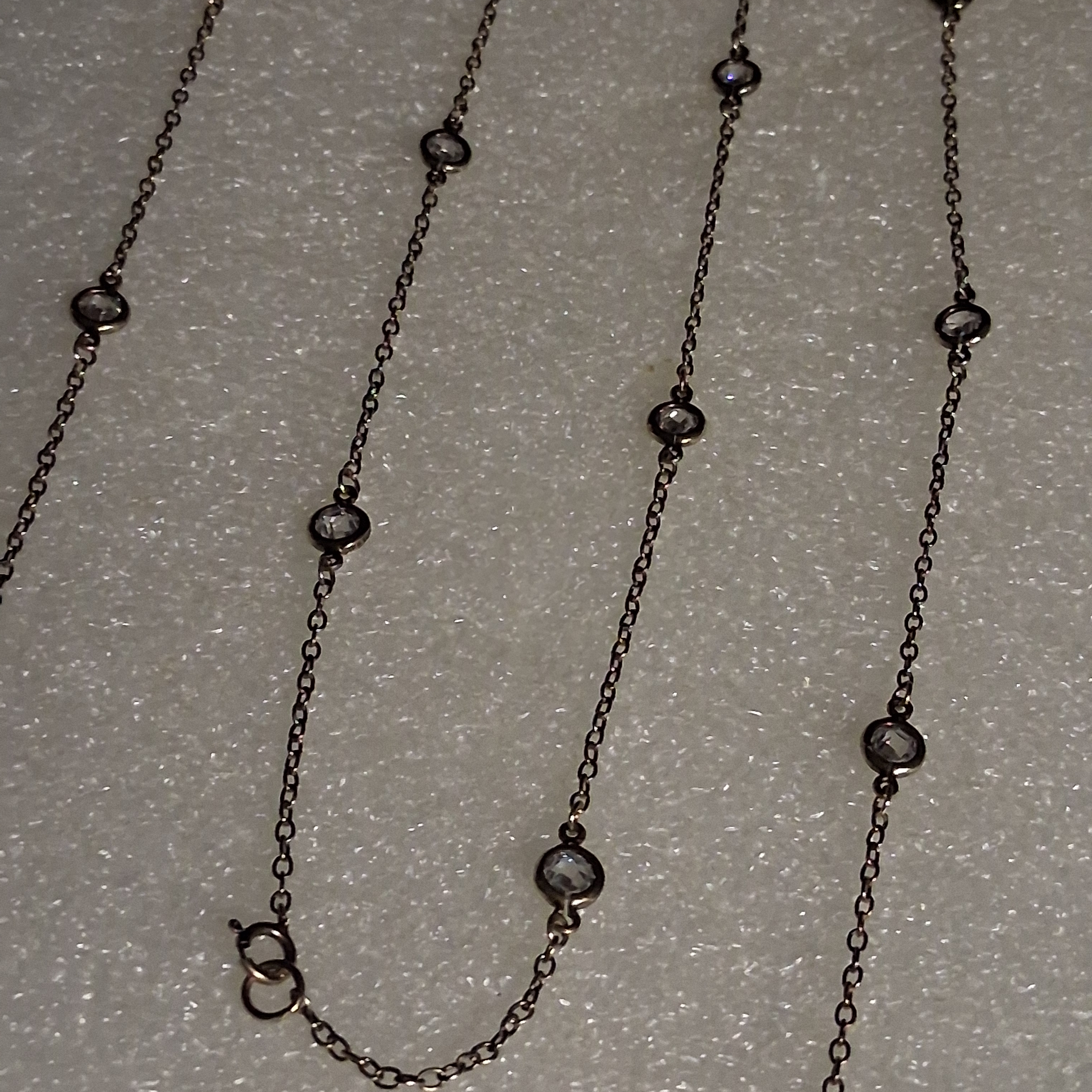 Sterling Silver 925 Cushion Cut Station Necklace 35 In Long.